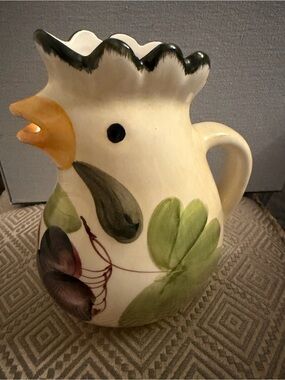 Hand-Painted Ceramic Rooster Pitcher  Toscana Verde Italy
